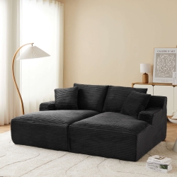 Canapé droit profond fixe et compressé KENEDY 3 places velours côtelé gris