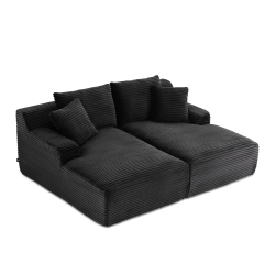 Canapé droit profond fixe et compressé KENEDY 3 places velours côtelé gris