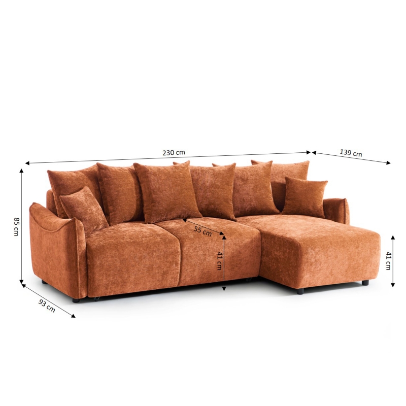 Canapé d'angle convertible et réversible 4 places OPALINE tissu terracotta