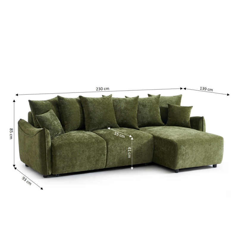 Canapé d'angle convertible et réversible 4 places OPALINE tissu vert