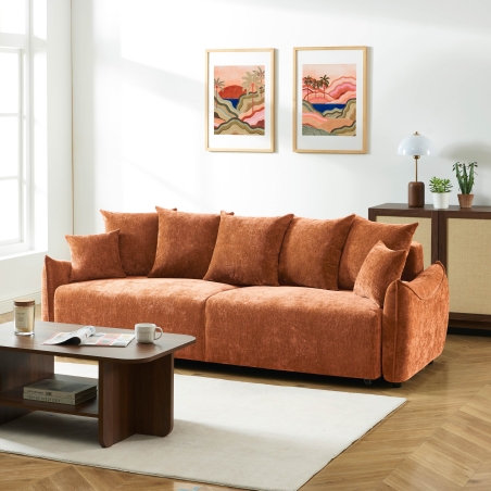 Canapé droit convertible OPALINE 3 places tissu terracotta
