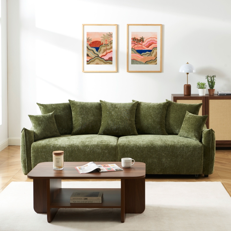 Canapé droit convertible OPALINE 3 places tissu vert