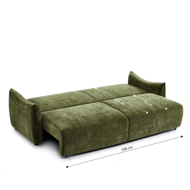 Canapé droit convertible OPALINE 3 places tissu vert