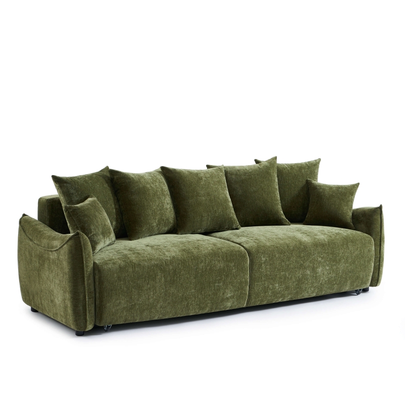 Canapé droit convertible OPALINE 3 places tissu vert