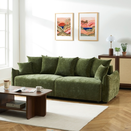 Canapé droit convertible OPALINE 3 places tissu vert