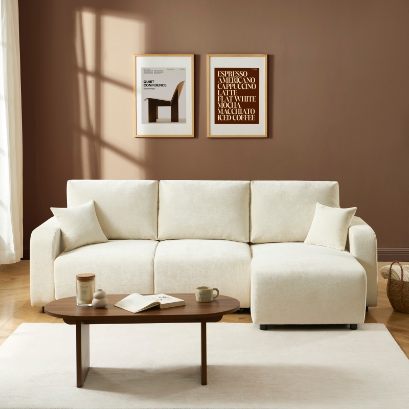 Canapé d'angle convertible et réversible LIVIO 4 places tissu beige