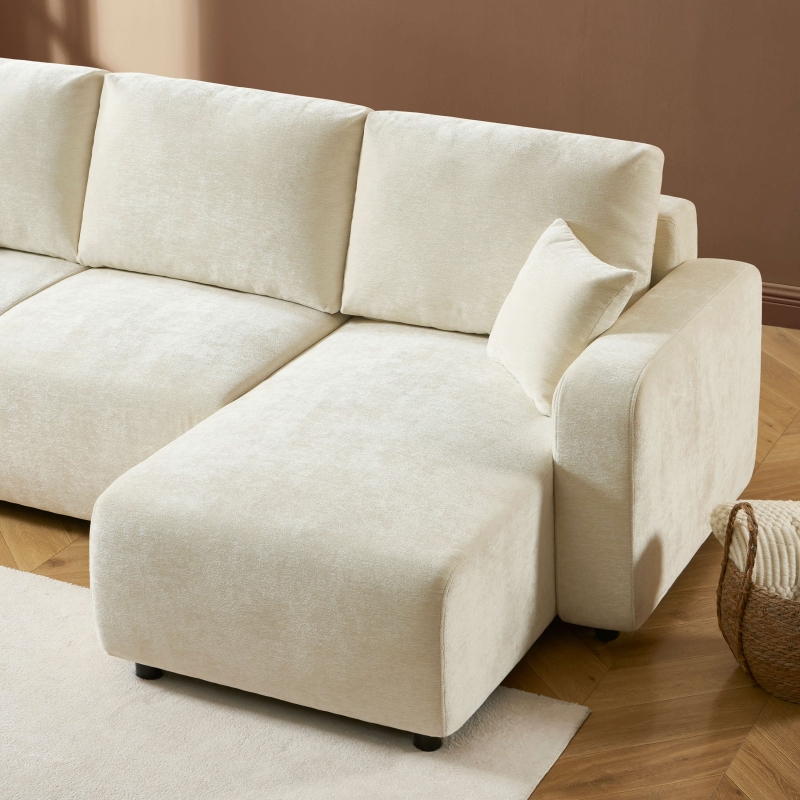 Canapé d'angle convertible et réversible LIVIO 4 places tissu beige