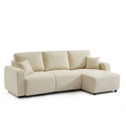 Canapé d'angle convertible et réversible LIVIO 4 places tissu beige