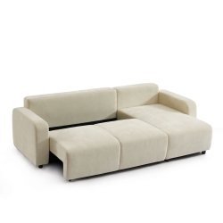 Canapé d'angle convertible et réversible LIVIO 4 places tissu beige