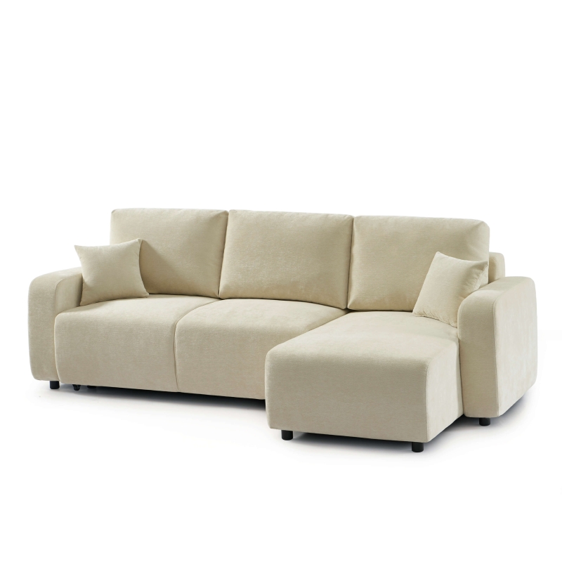 Canapé d'angle convertible et réversible LIVIO 4 places tissu beige