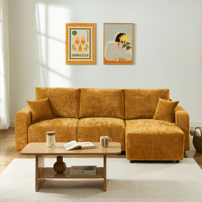 Canapé d'angle convertible et réversible LIVIO 4 places tissu jaune