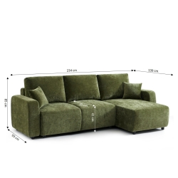 Canapé d'angle convertible et réversible LIVIO 4 places tissu vert