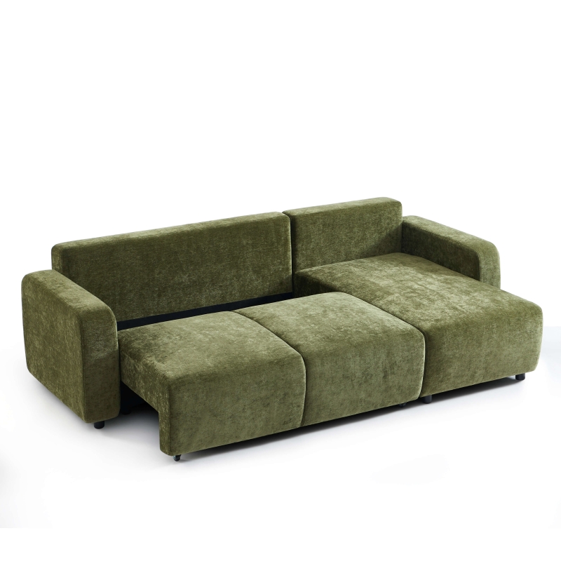 Canapé d'angle convertible et réversible LIVIO 4 places tissu vert