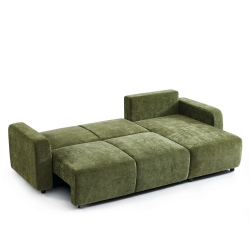 Canapé d'angle convertible et réversible LIVIO 4 places tissu vert
