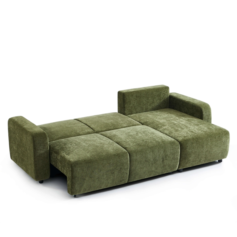 Canapé d'angle convertible et réversible LIVIO 4 places tissu vert