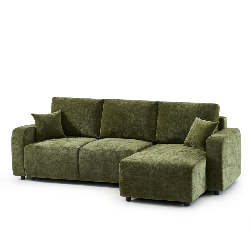 Canapé d'angle convertible et réversible LIVIO 4 places tissu vert