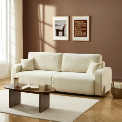 Canapé droit convertible LIVIO 3 places tissu beige