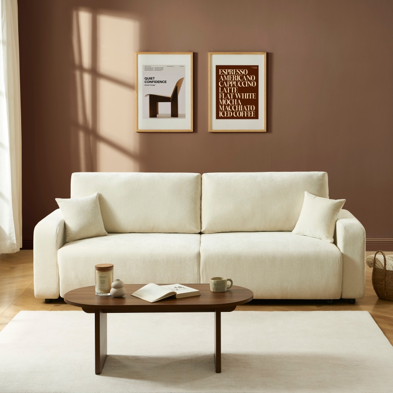 Canapé droit convertible LIVIO 3 places tissu beige