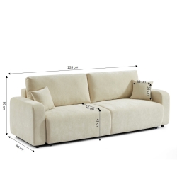 Canapé droit convertible LIVIO 3 places tissu beige