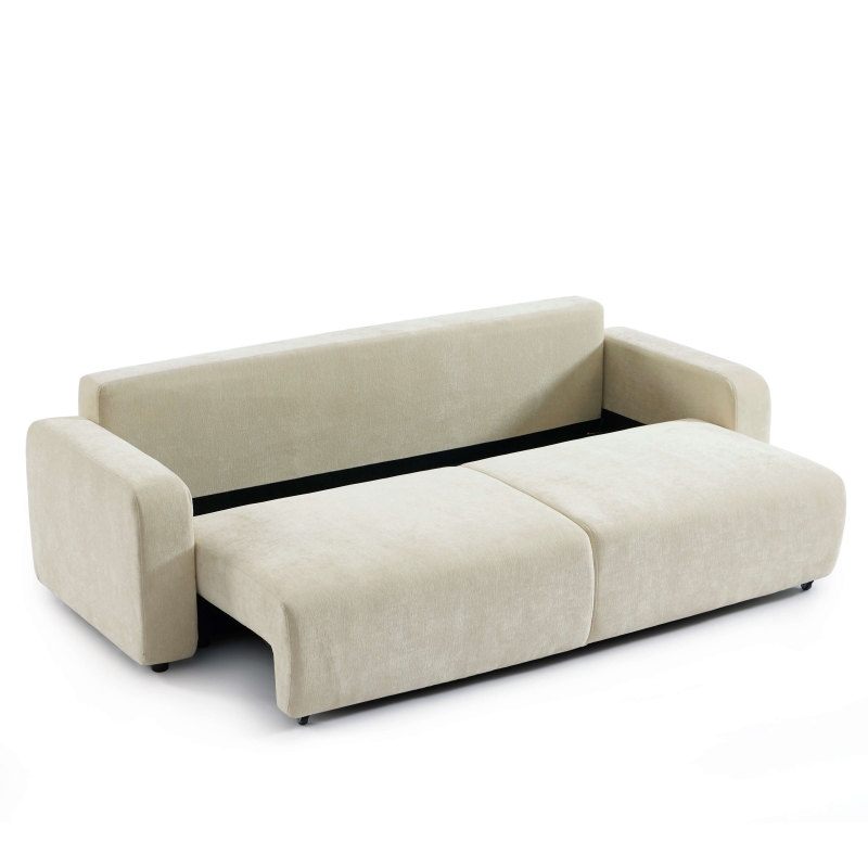 Canapé droit convertible LIVIO 3 places tissu beige