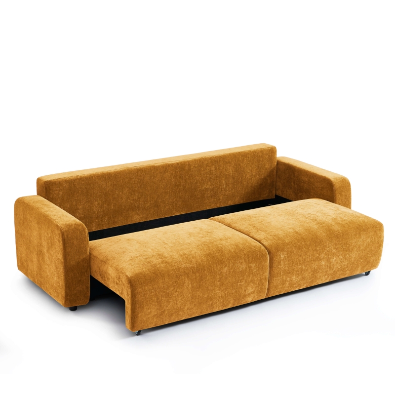 Canapé droit convertible LIVIO 3 places tissu jaune