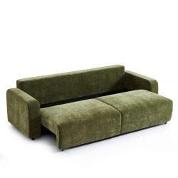 Canapé droit convertible LIVIO 3 places tissu vert