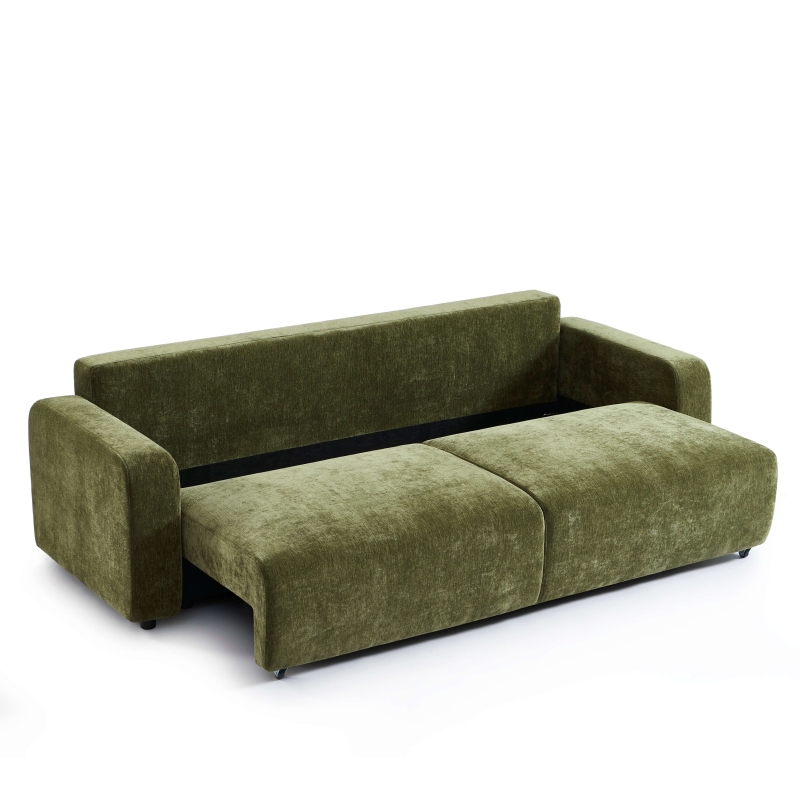 Canapé droit convertible LIVIO 3 places tissu vert