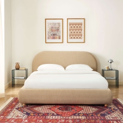 Lit coffre JELLY 160x200 tissu bouclette beige sommier inclus