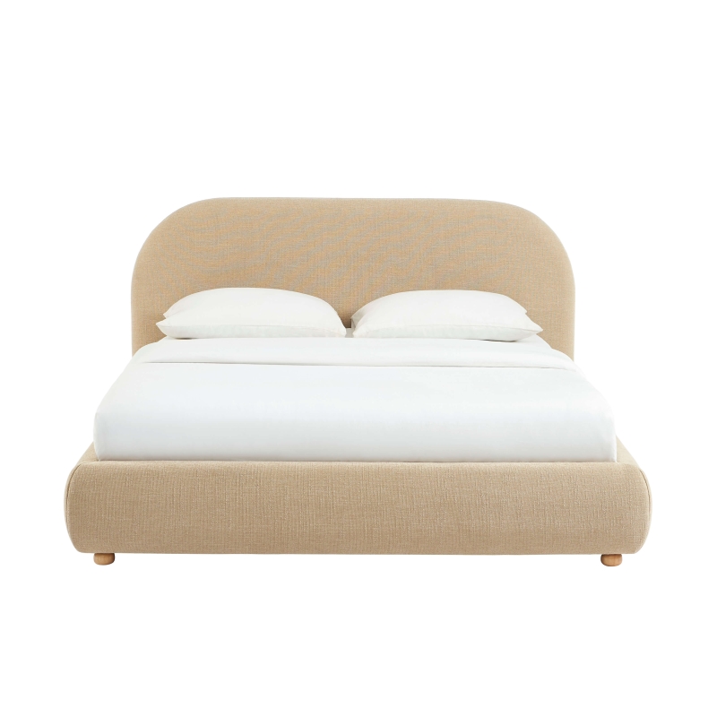 Lit coffre JELLY 160x200 tissu bouclette beige sommier inclus