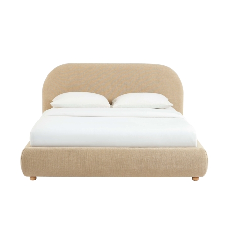 Lit coffre JELLY 160x200 tissu bouclette beige sommier inclus