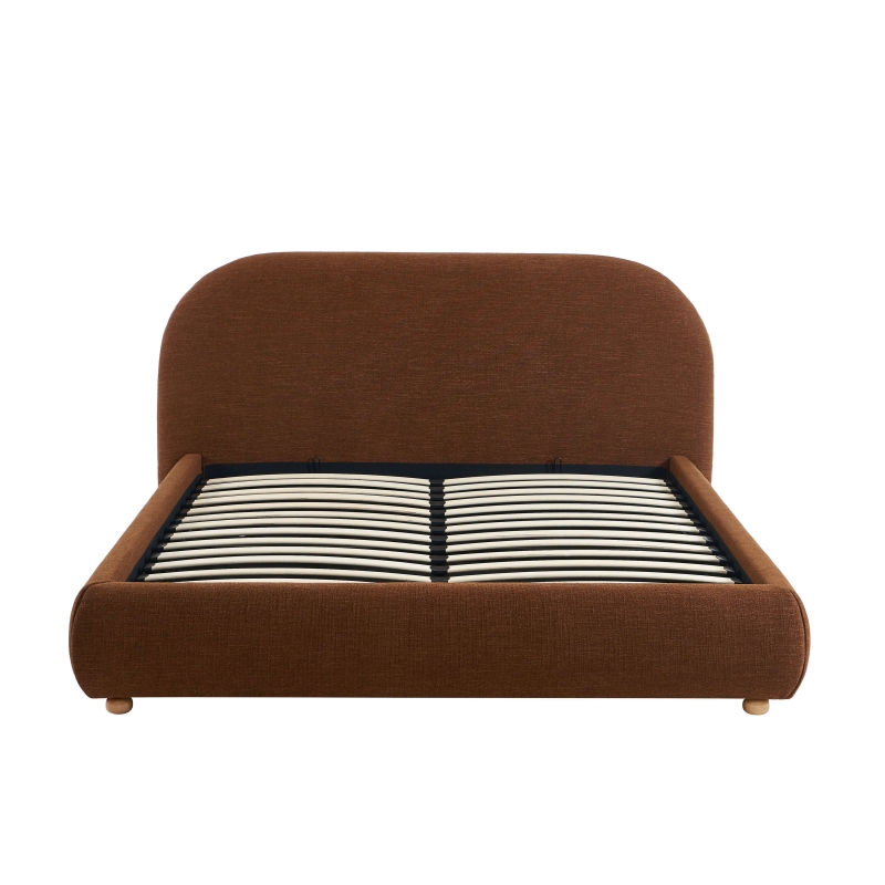 Lit coffre JELLY 160x200 tissu bouclette marron sommier inclus