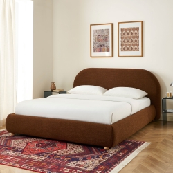 Lit coffre JELLY 160x200 tissu bouclette marron sommier inclus