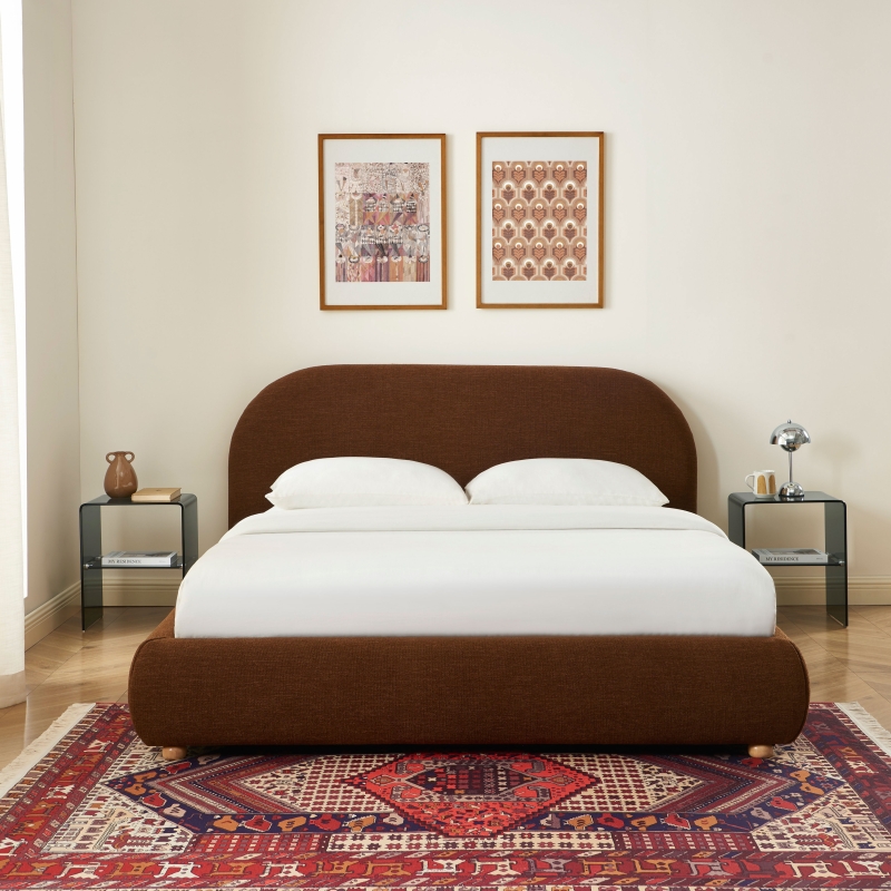 Lit coffre JELLY 160x200 tissu bouclette marron sommier inclus