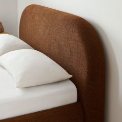 Lit coffre JELLY 160x200 tissu bouclette marron sommier inclus