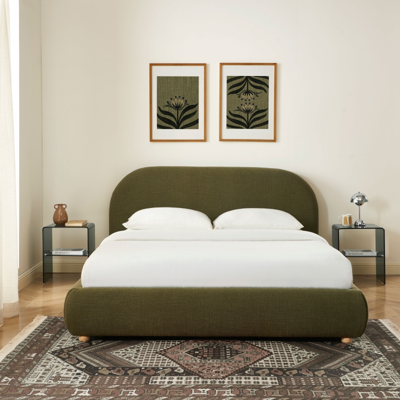 Lit coffre JELLY 160x200 tissu bouclette vert sommier inclus