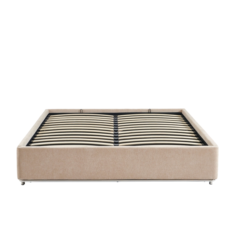 Lit coffre MAGGY 160x200 tissu chenille beige sommier inclus