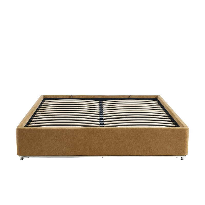 Lit coffre MAGGY 160x200 tissu chenille marron sommier inclus