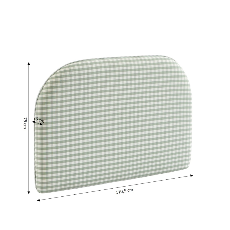 Tête de lit LOUISON tissu vichy vert et blanc 90 cm