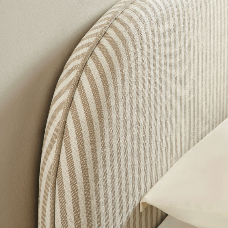 Tête de lit LOUISON tissu lin rayé blanc et beige 90 cm