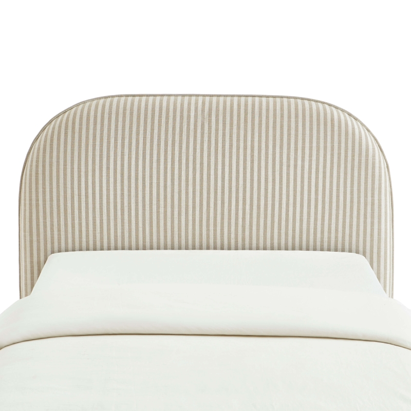 Tête de lit LOUISON tissu lin rayé blanc et beige 90 cm
