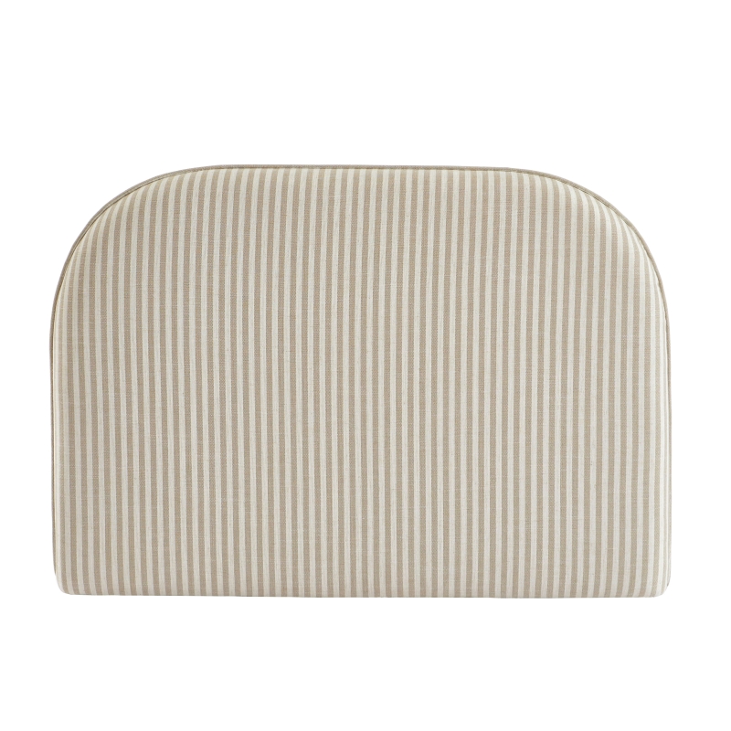 Tête de lit LOUISON tissu lin rayé blanc et beige 90 cm