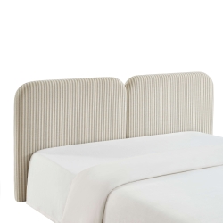 Tête de lit LOUISON tissu lin rayé blanc et beige 160cm