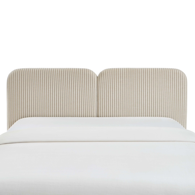 Tête de lit LOUISON tissu lin rayé blanc et beige 160cm