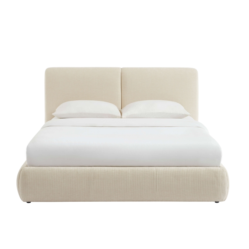 Lit coffre YOKA 160x200 velours côtelé beige sommier inclus