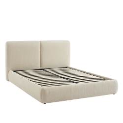 Lit coffre YOKA 160x200 velours côtelé beige sommier inclus