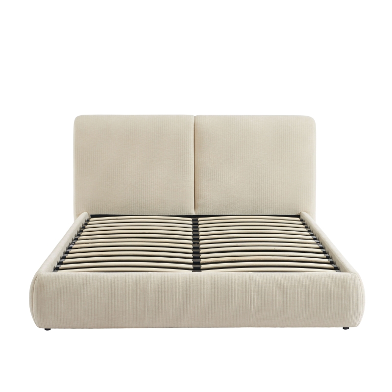 Lit coffre YOKA 160x200 velours côtelé beige sommier inclus