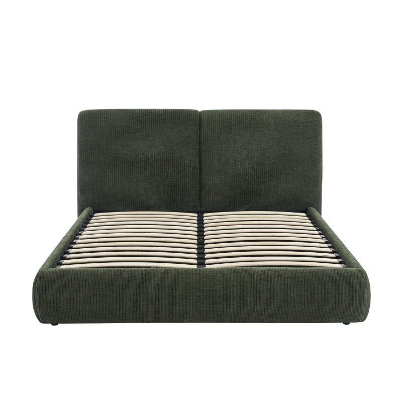 Lit coffre YOKA 160x200 velours côtelé vert sommier inclus
