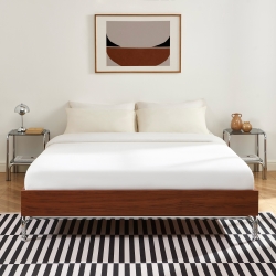 Lit MAGGY 160x200 placage noyer et pieds métal chromé sommier inclus