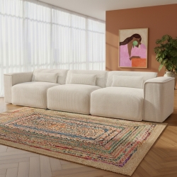 Canapé droit fixe NUNA 4/5 places velours côtelé beige