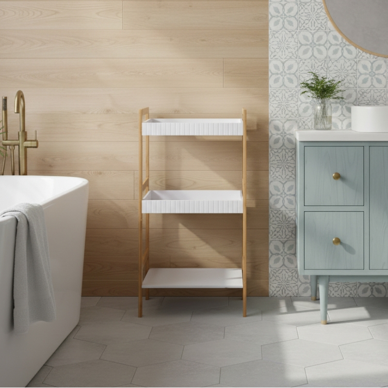 Meuble de salle de bain RUF en bambou 3 plateaux